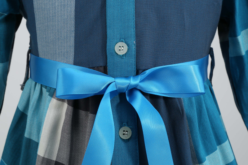 Lapel Plaid Long Sleeve Girls Dress Shirt Dress A Line Skirt