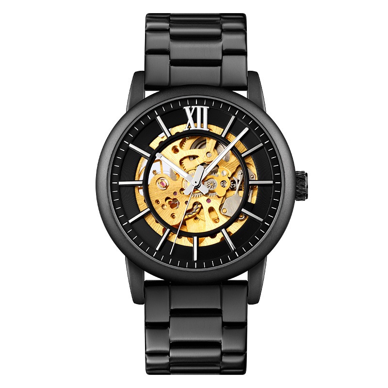 Through The Bottom Scale Men's Automatic Mechanical Watch Spiral Crown Steel Belt Business Mechanical