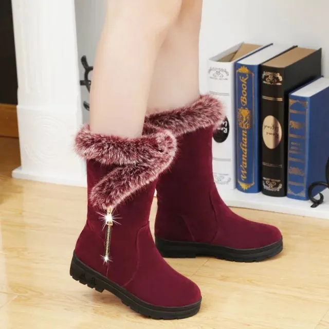 Snow Boots Women Autumn And Winter Flat Platform Red - Shop at LoveMi