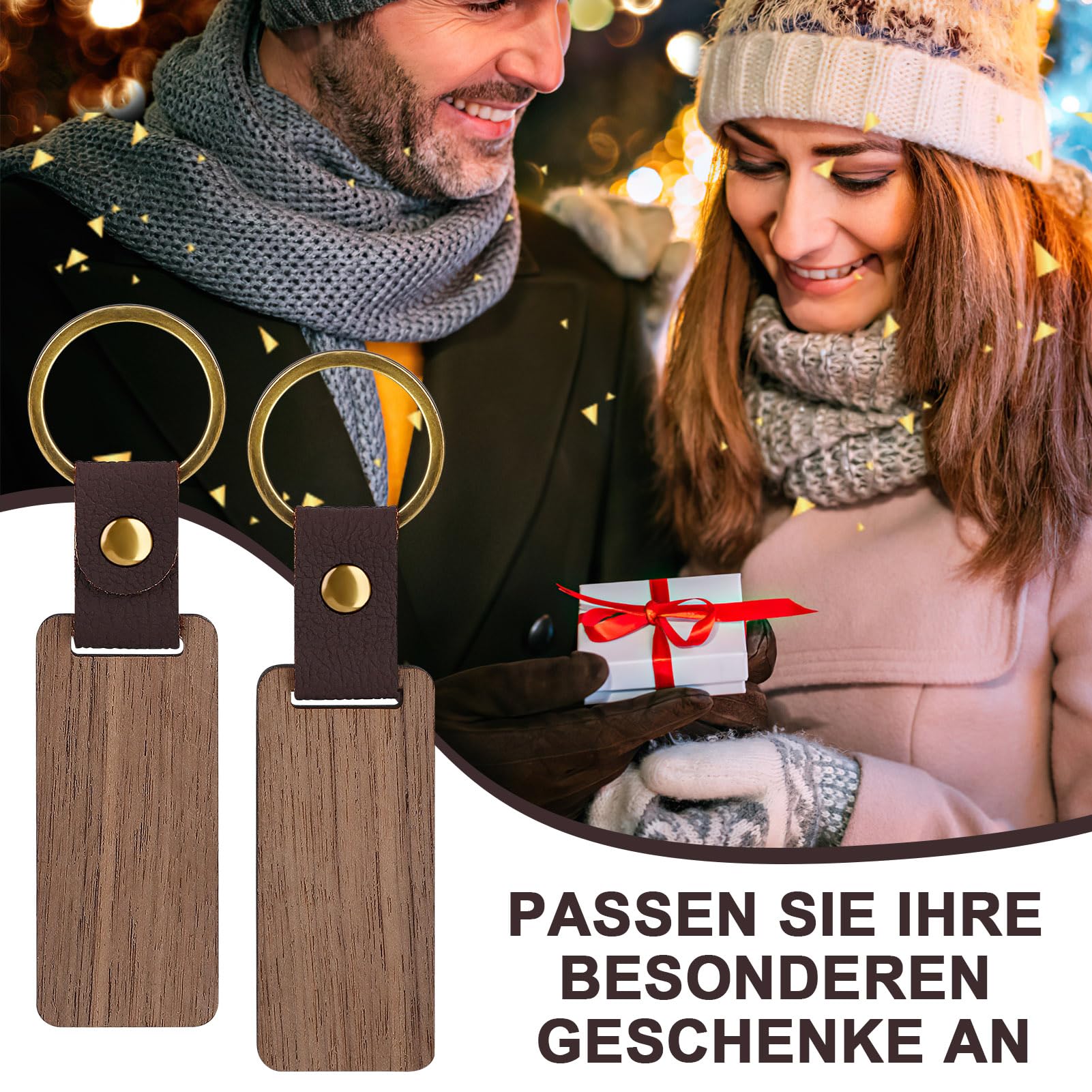 Pack Of 12 Wooden Key Chains Rectangular Fob Made Of Wood And Leather Blanks — image 5