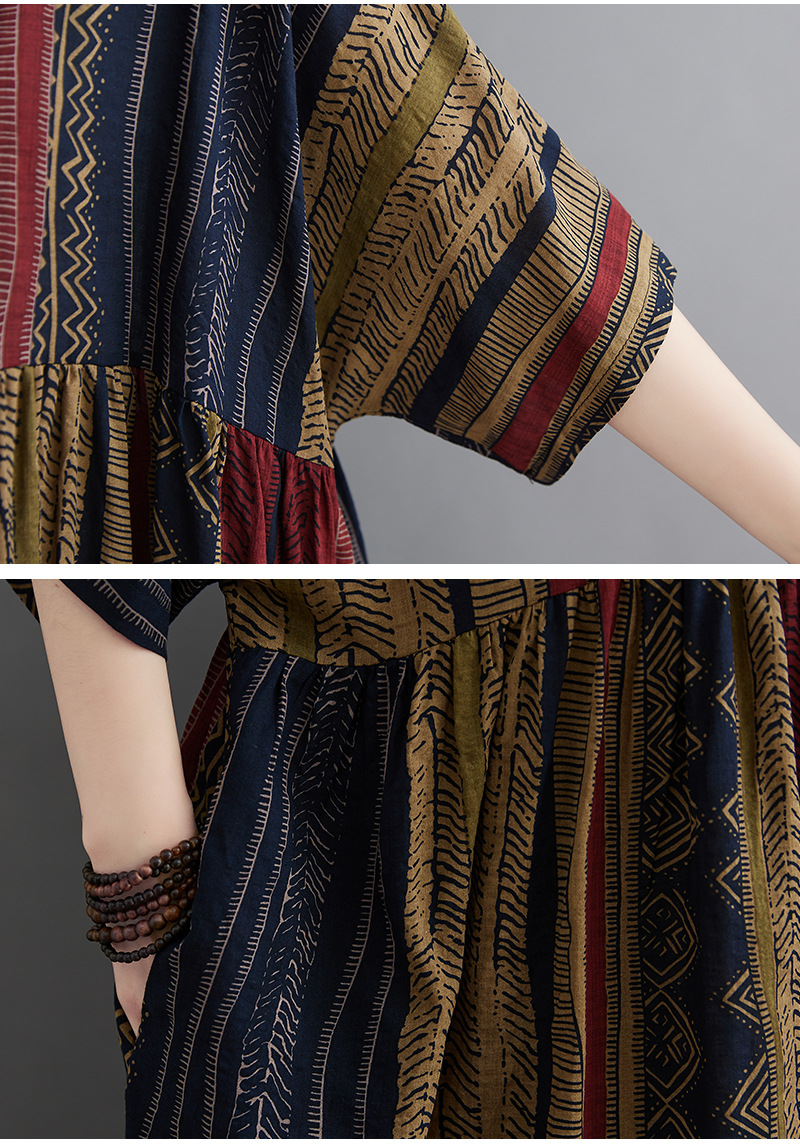 Round Neck Short Sleeve Swing Stripe Dress