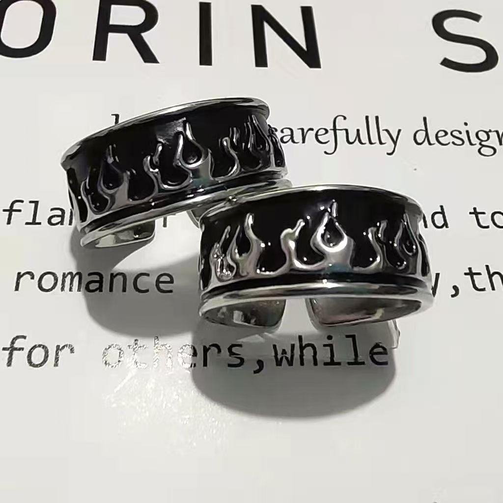 Hip Hop Vintage Punk Alloy Flame Drip Oil Ring, Open Adjustable Band For Men & Women
