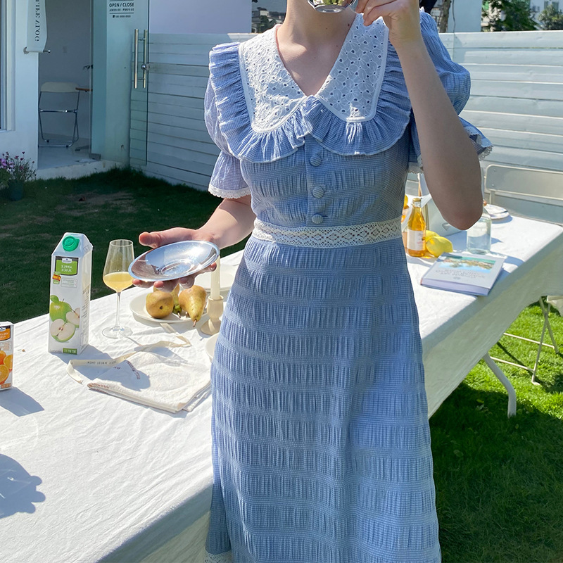 Checked Lace Butterfly Neck Dress, picture 4 of 5