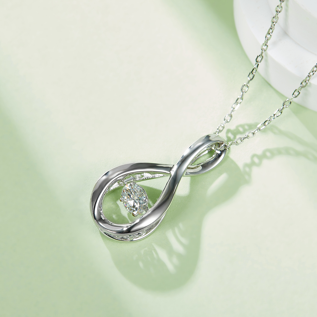 Collier Infini Moissanite 0.5ct D VVS1 Argent 925 Plaqué Platine 45cm Coffret