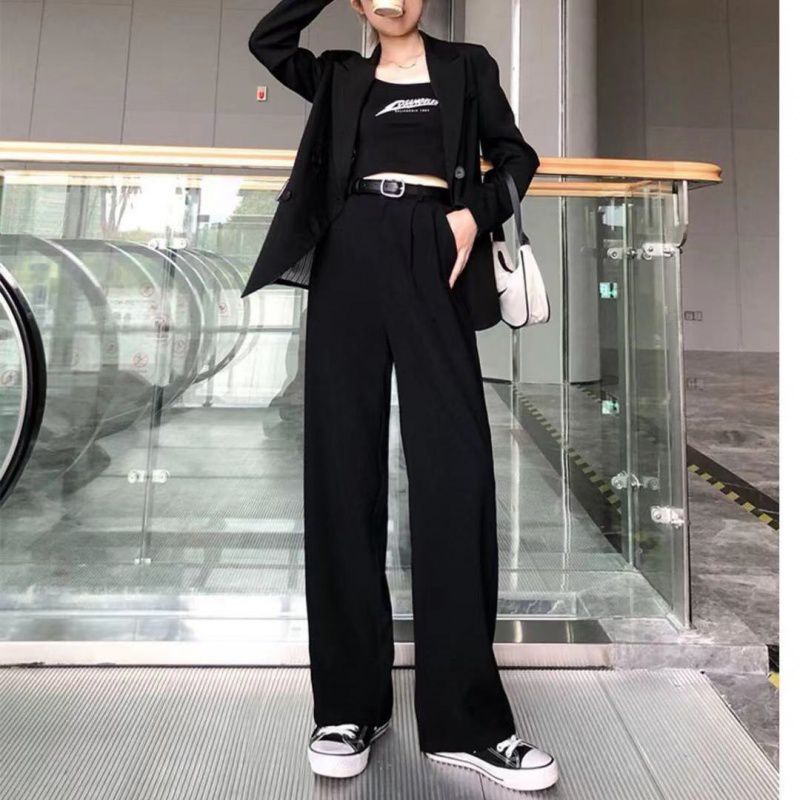 Title 3, High Waist Loose Casual Mopping Suit Pants Stra...