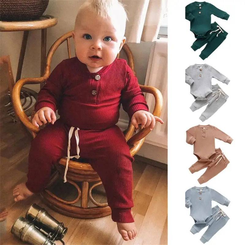 Solid Color Hanging Romper Long Sleeve Baby Set