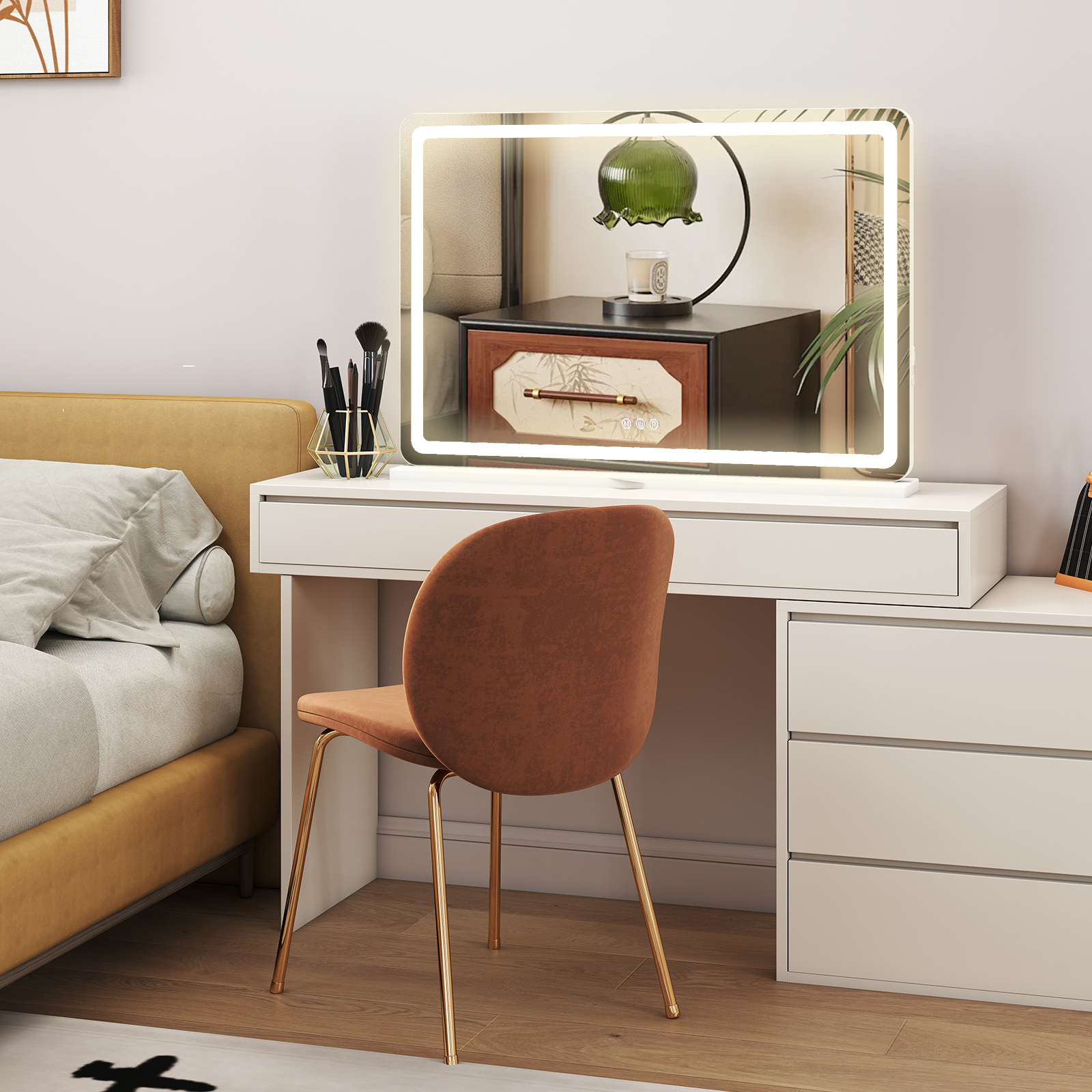 Vanity Mirror With Lights, LED Makeup Mirror With Dimmable 3 Color Modes, Touch Screen Control Vanity Based Mirror Desk Mirror Square White — foto 24