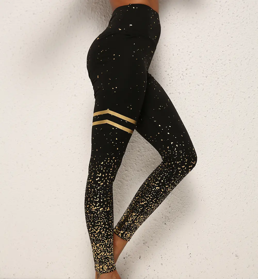 Gold Dot Striped Print Leggings Fitness Butt