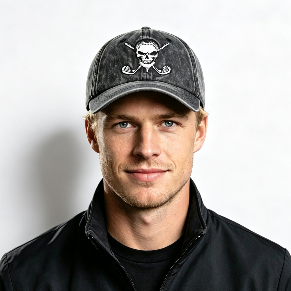 2pcs Washed Distressed Golf Skull Baseball Cap, Crossed Golf Clubs Embroidery Vintage Hat For Men Women — foto 8