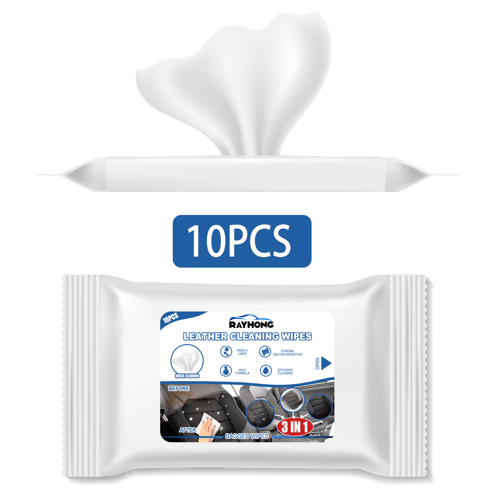 Lingettes nettoyantes sans eau pour cuir voiture (10 pièces) 5