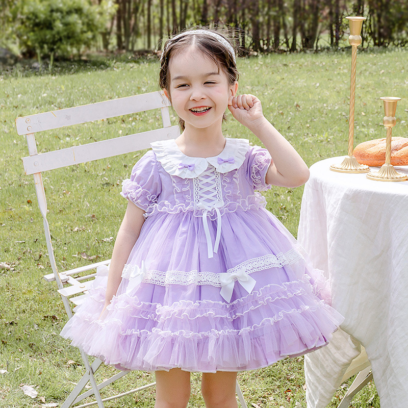 Dress Short-sleeved Fairy Dress Girls Mesh Lace Puffy Princess