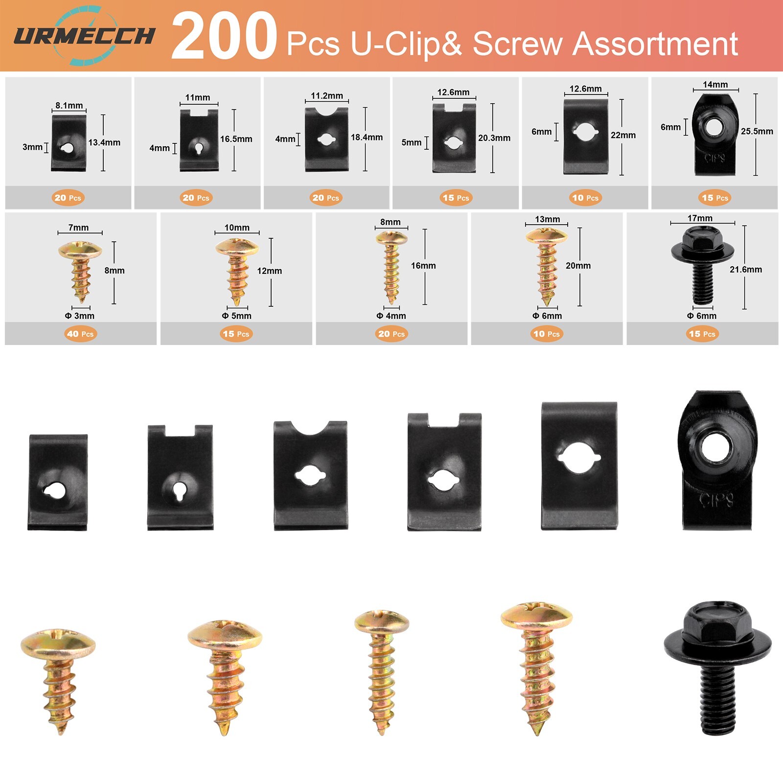 200X Universal Metal U-Type Screw   Clips Car Bumper Fender Trim Panel Fastener