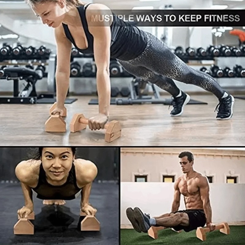 1 Pair 30cm Wooden Push Up Bars Parallettes Home Gym Workout Equipment — image 9