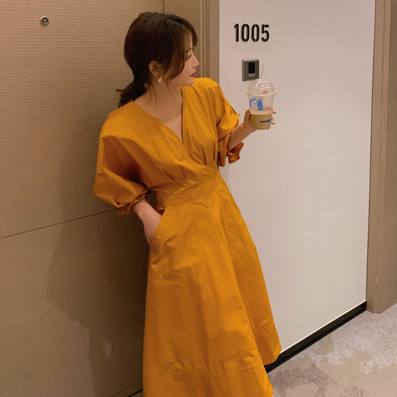 V-Neck A-Line Midi Dress