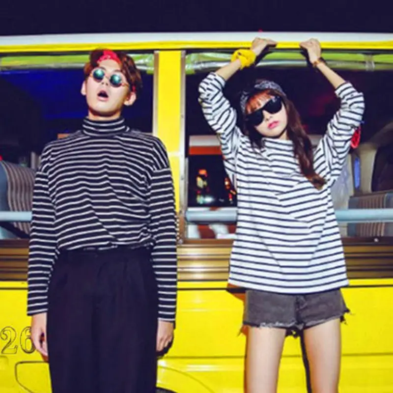 Striped Long-sleeved T-shirt Korean Version Of The Turtleneck Bottoming Shirt Students