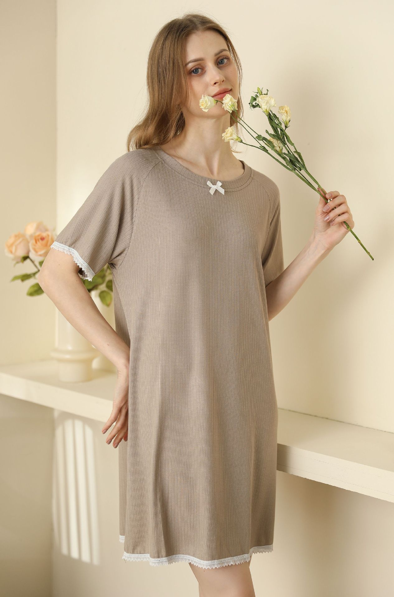 Title 4, Womens Round Neck Rayon Nightdress Short-sleev...