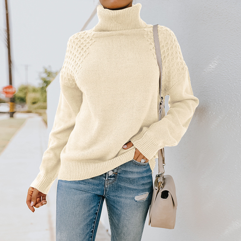 Title 3, High Neck Loose Long Sleeve Casual Sweater