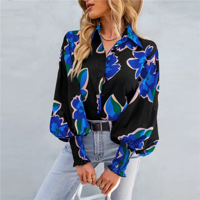Fashion Print Commuter Versatile Lantern Long Sleeve Shirt Color2 - Shop at LoveMi
