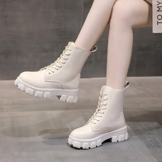 Autumn Winter New British Style Ankle Boots White - Shop at LoveMi