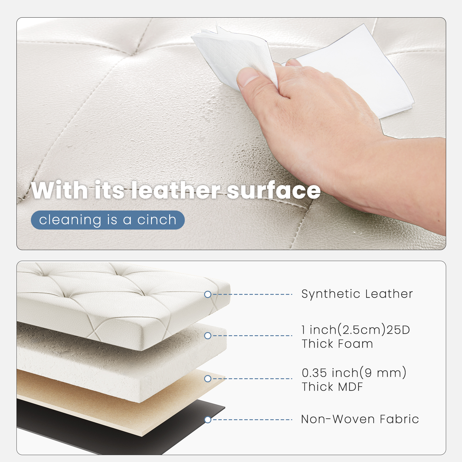 43-inch Foldable Storage Bench, Made Of PVC, With A Load Capacity Of 660 Pounds image 6