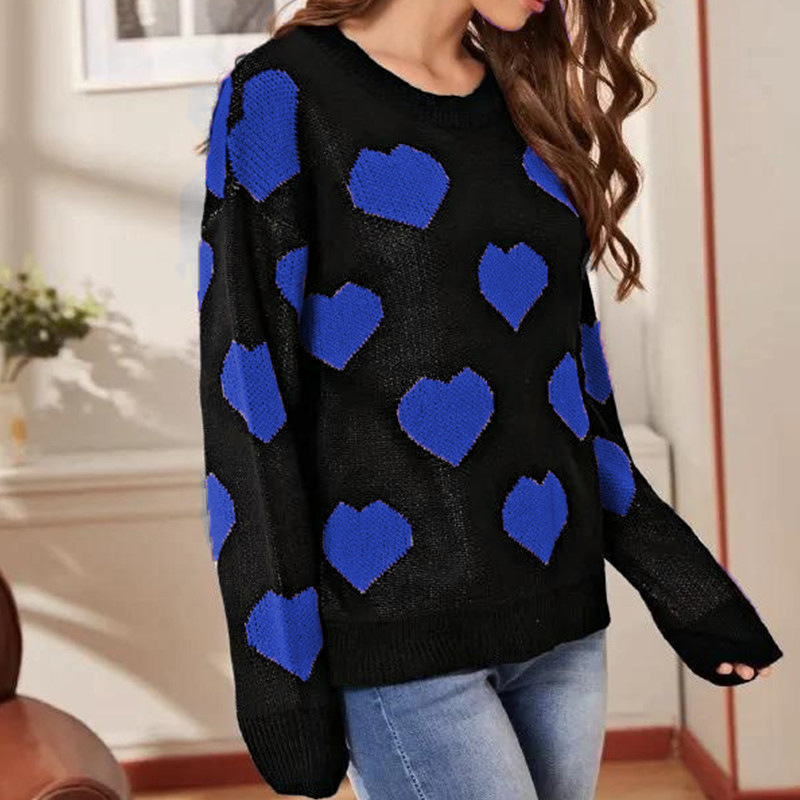 Casual Round Neck Love Long-sleeved Women Sweater