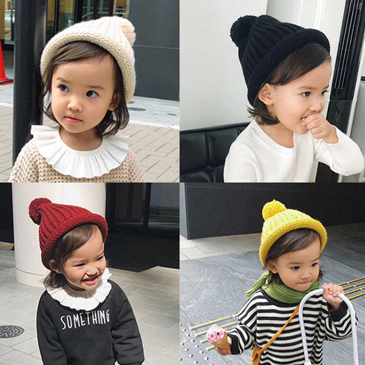 Baby Ball Thicken Warm Cute Candy Solid Color Knitted Hat