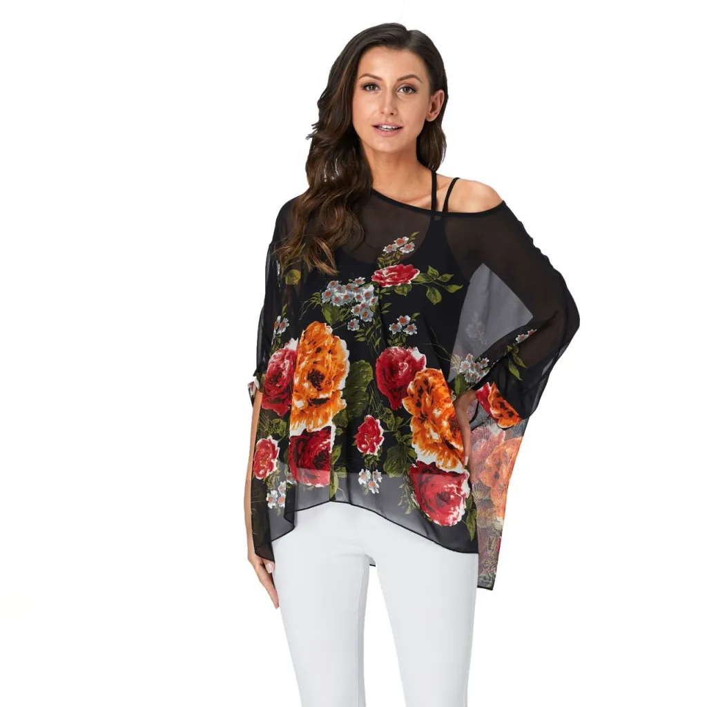 Women's Bohemian Chiffon Shirt Beach Resort Sunscreen - Photo Color