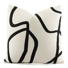 Suede Black And White Towel Embroidered Abstract Line Sofa Waist Pillowcase - Square Pillow 45X45Cm - View 1