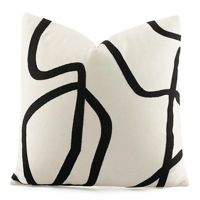 Suede Black And White Towel Embroidered Abstract Line Sofa Waist Pillowcase Square Pillow 45X45Cm - Shop at LoveMi