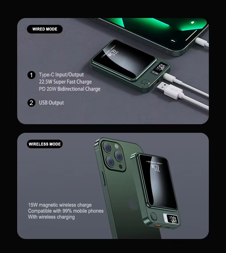 Magnetic Wireless Power Bank, Super Fast Charging, Portable External Battery Power Bank For IPhone, Samsung,