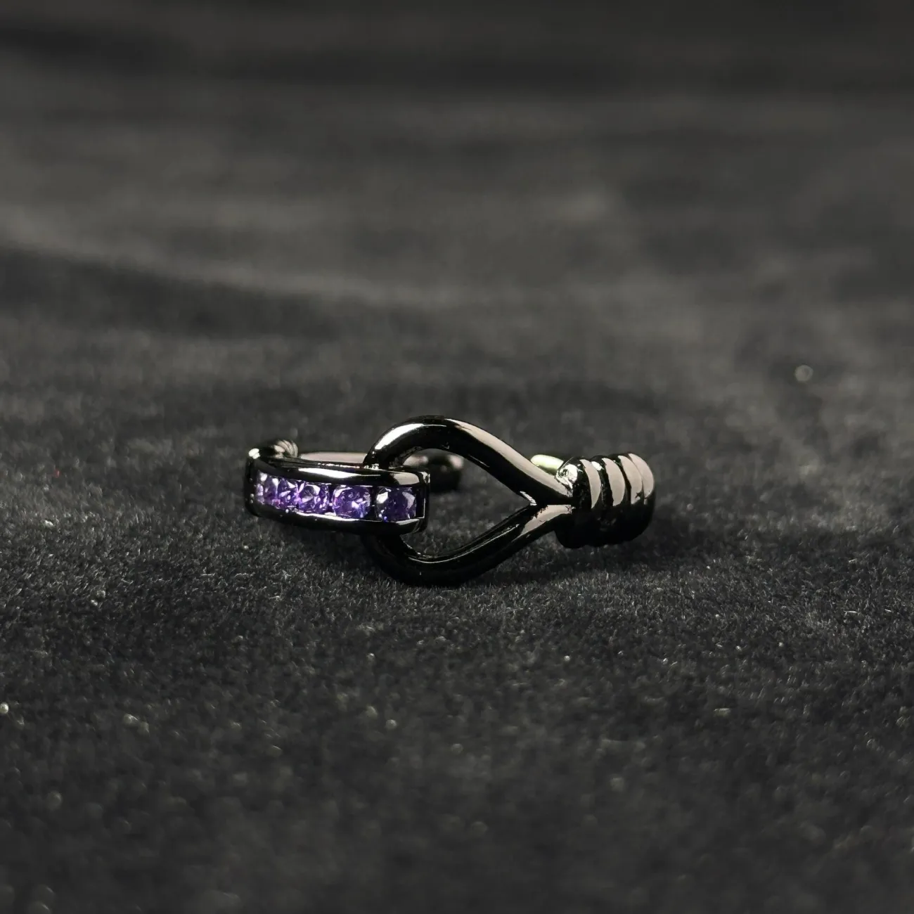 1pcs Black Knot Wrapped Purple Crystal Adjustable Open Ring, Dark Cool Trendy Style, For Men Women Daily Party Wear & Couple Valentine Gifts