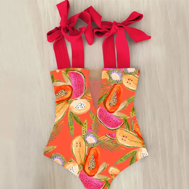Mesh Stitching Suspenders One piece Swimsuit European And American Straps Tube Top High Waist Red - Shop at LoveMi
