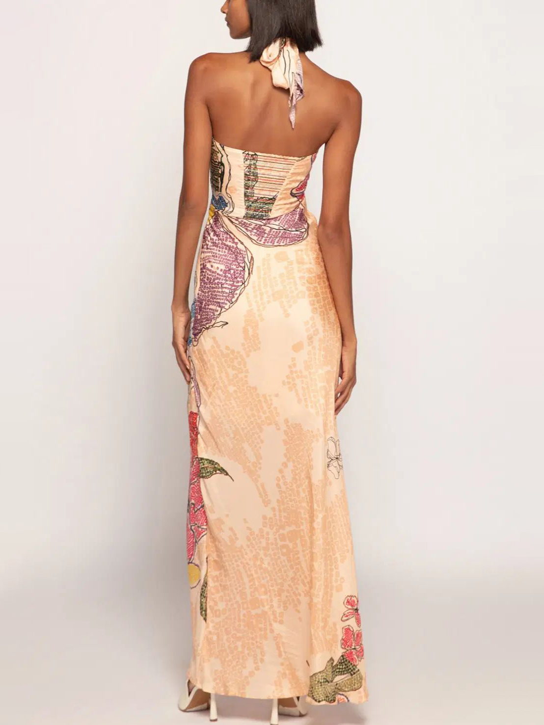 Floral Print Cross Halter Neck Maxi Dress