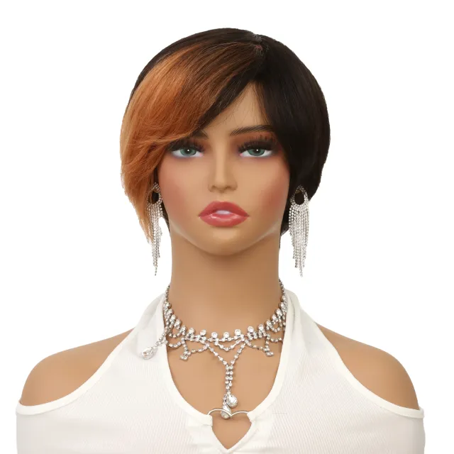 Brazil Remy Hair Non toxic Short Wig Straight, Lace free Hat With Roses, 8 Inch, Suitable For The Whole Scene 1B30 - Shop at LoveMi