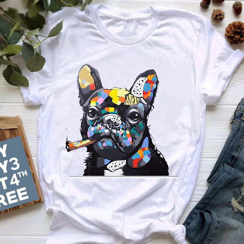 Title 5, Summer New Style French Bulldog Print T-shirt F...