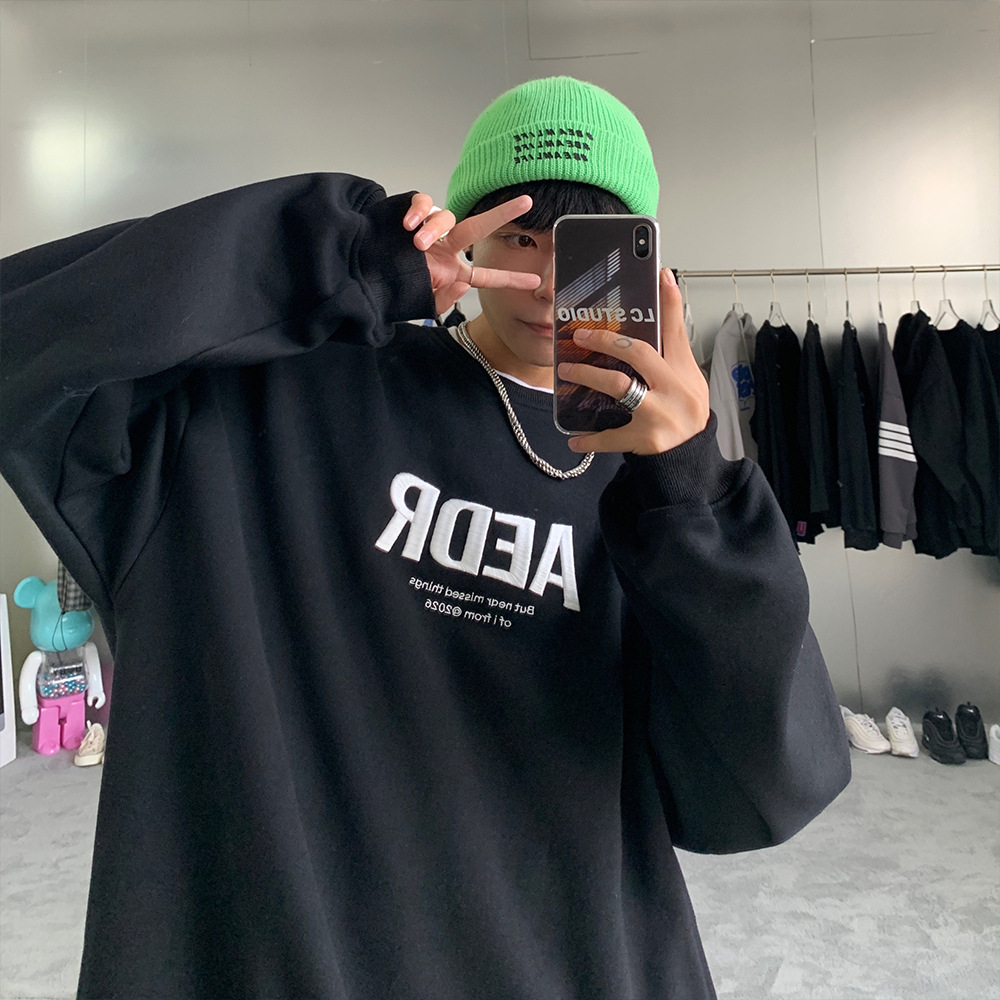 Letter Loose Round Neck Pullover Sweater