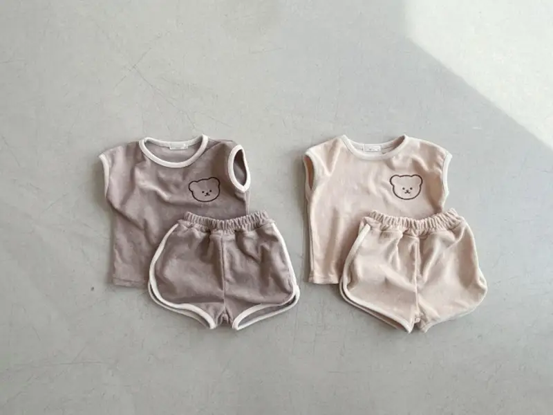 Children's Bear Print Short Sleeve Casual Shorts Set