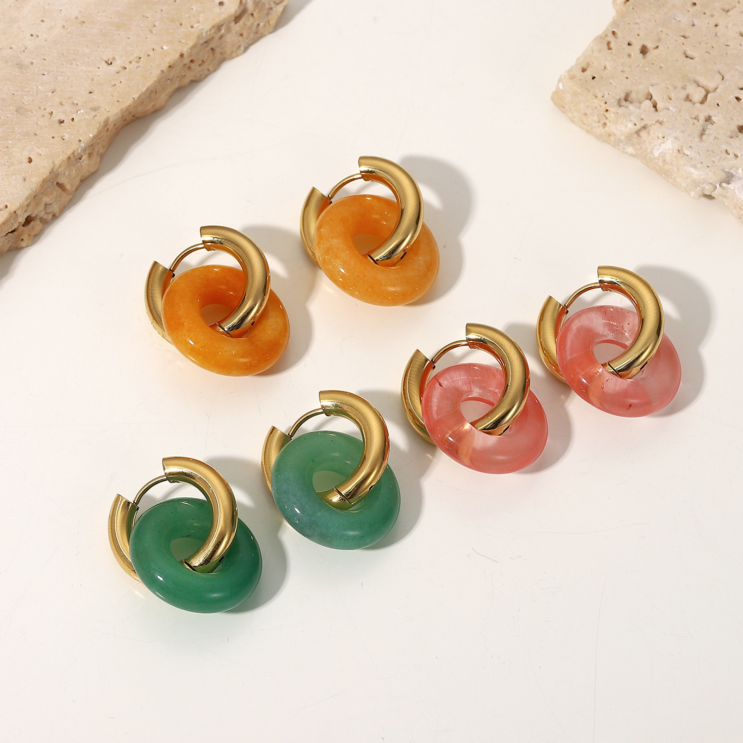 Title 5, Fashion Retro Natural Stone Ring Earrings For W...