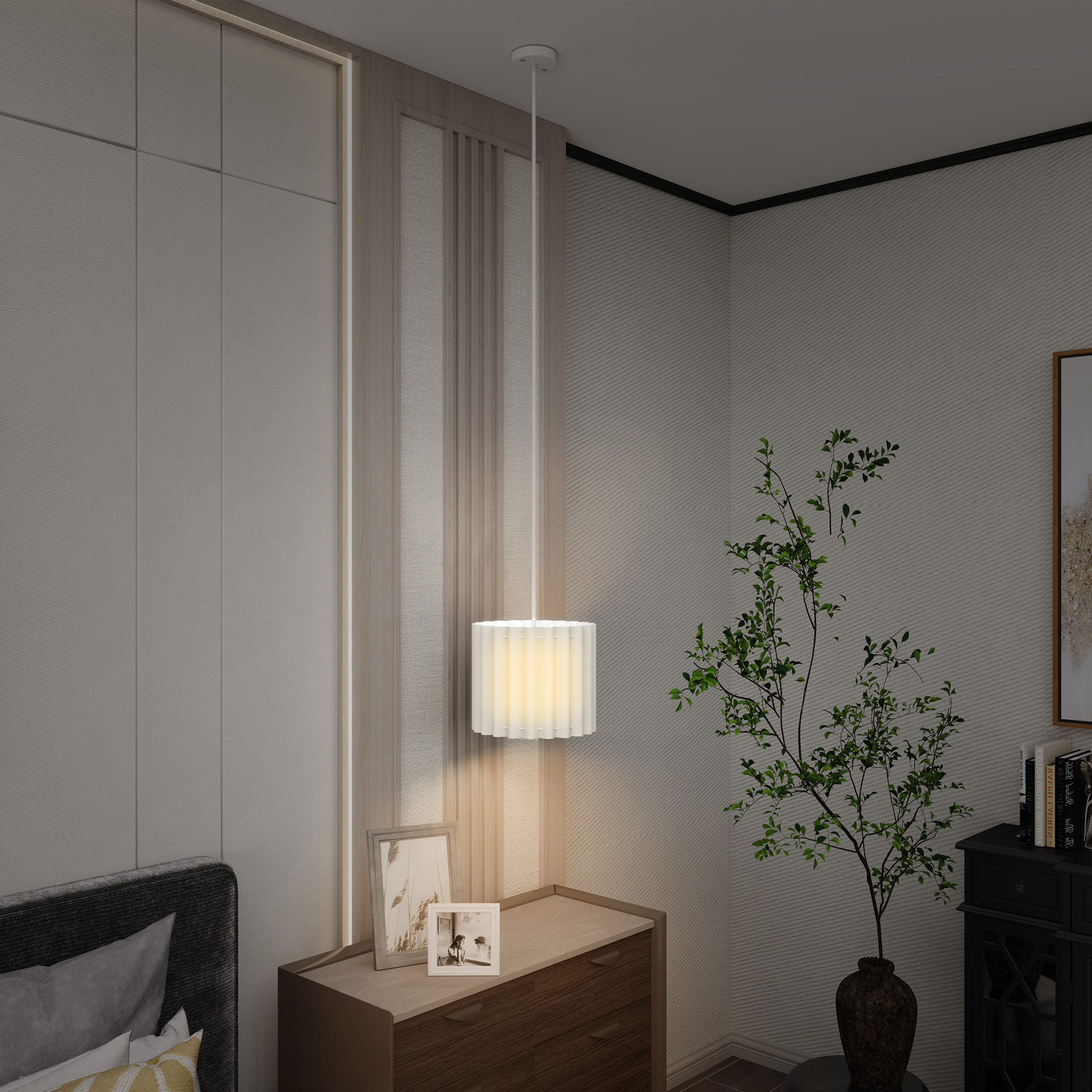 Linen Pendant Light, Bedside Ceiling E27 Bulb, Modern Style, Suitable — image 4