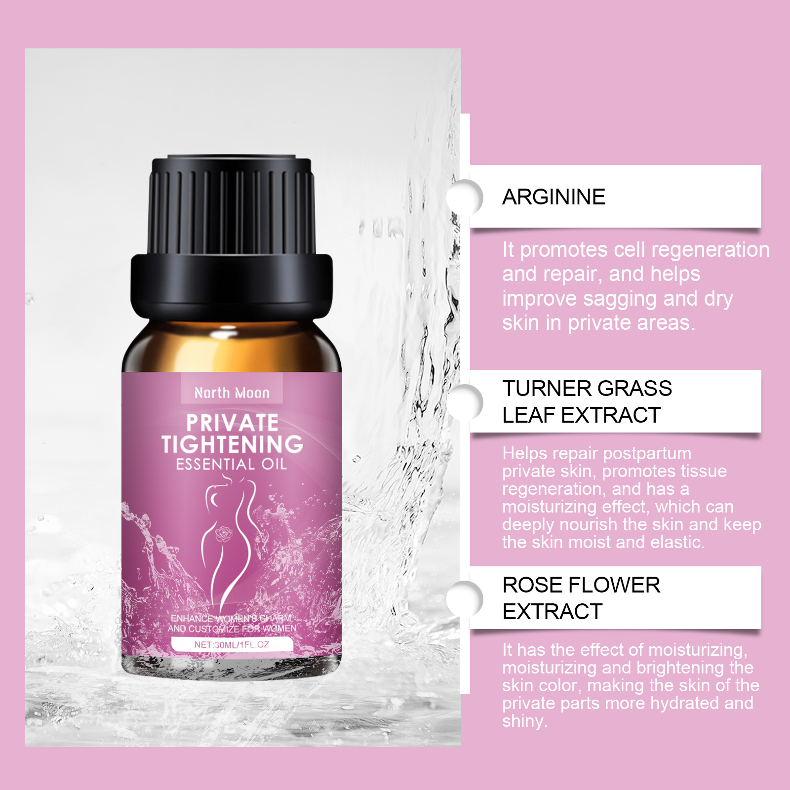 Private Tightening Essential Oil For Women, Intimate Moisturizing Massage Oil With Ginkgo Leaf Extract & Vitamin E, Restore Smooth & Elastic Feminine Skin, 30ml