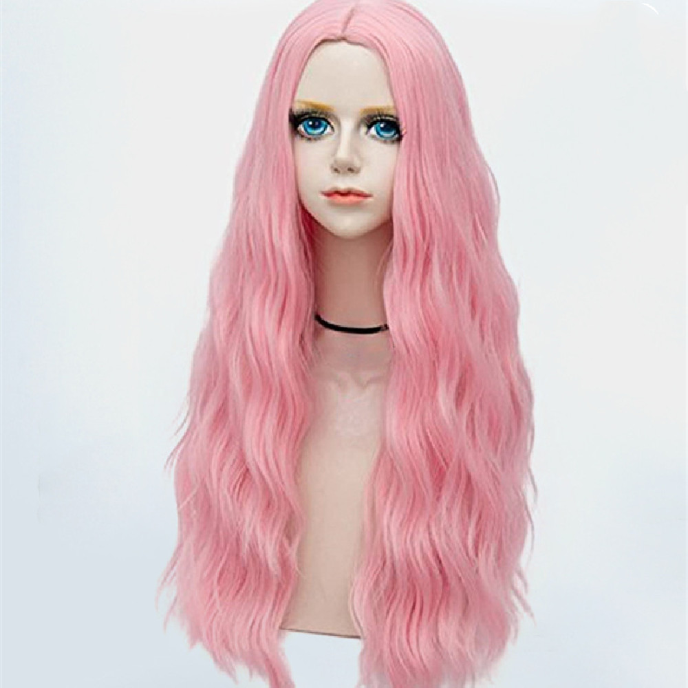 Mid Parting Multicolor Chemical Fiber Wig Full Head Cover Pink - Shop at LoveMi
