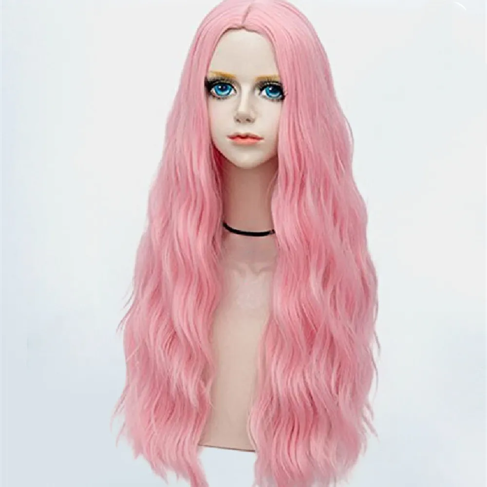 Mid Parting Multicolor Chemical Fiber Wig Full Head Cover - Pink