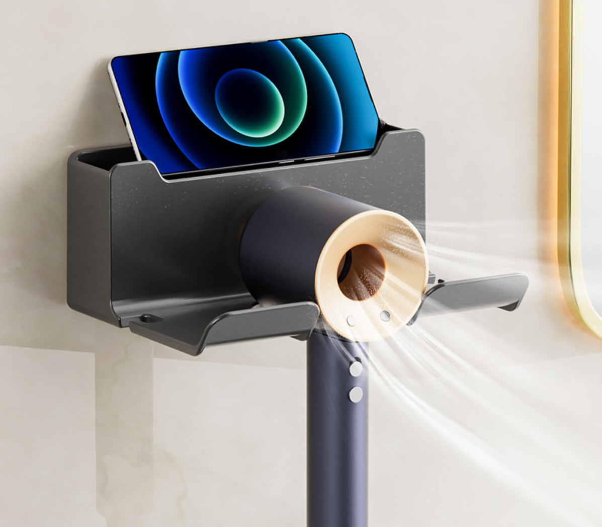 Hair Dryer Rack, Multi-functional Wall-mounted Hair Dryer For Bathroom Without Drilling