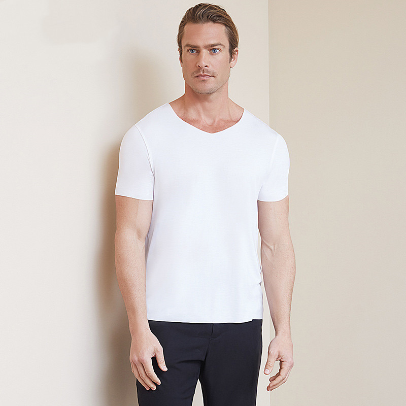 قميص رجالي كاجوال بأكمام قصيرة بلون موحد من المودال