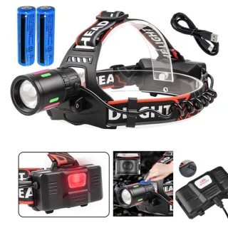 LED Headlamp USB Rechargeable Head Torch Zoom Headlight Lamp Super Bright Flashlight Work Light 3 Modes With Li-ion Batteries