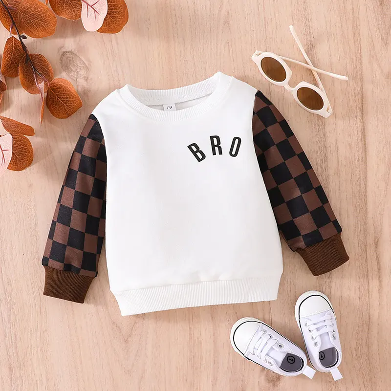 Infants and Toddlers Fall Long-sleeved Tops Fashion Plaid Sweatshirt
