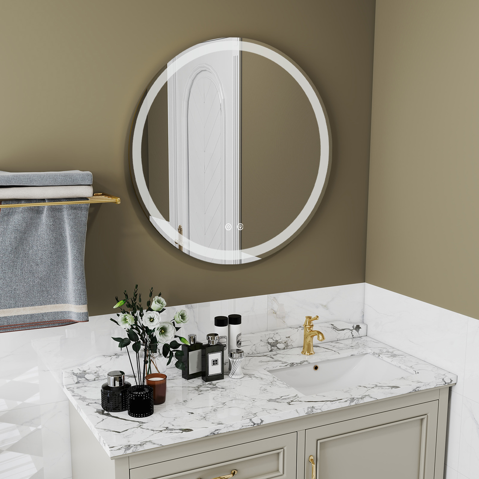 Smart Anti-fog LED Bathroom Mirror With Circular Dual Lights And 3-color Temperature Memory Dimming image 5