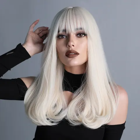Wig Women's Bangs Long Curly Hair Rose Net Platinum