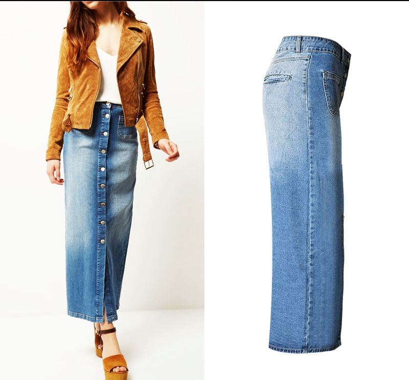 Title 4, High Waist Split Long Washed Denim Rok. Stijlvo...