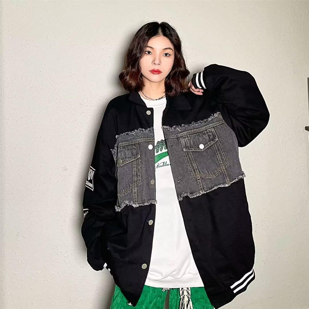 Design Sense Stitching Denim Jacket Loose Black - Shop at LoveMi